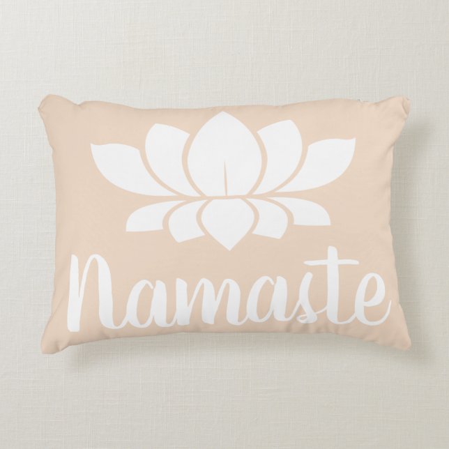 Namaste Script & Lotus Flower Champagne Pink Decorative Cushion (Front)
