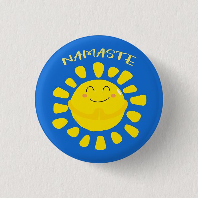 Namaste Smiling Praying Cartoon Sun 3 Cm Round Badge (Front)