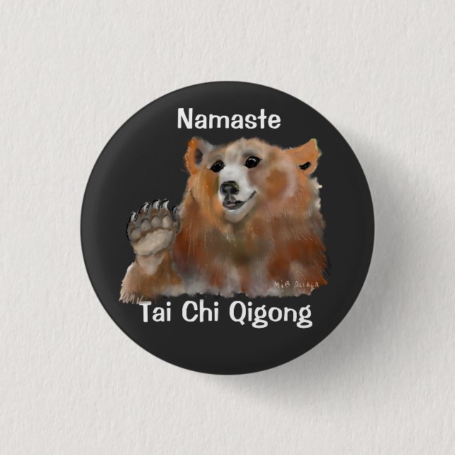 Namaste Tai Chi Qigong Bear 3 Cm Round Badge (Front)