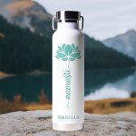 Namaste Teal Lotus Flower Modern Personalised Name Water Bottle<br><div class="desc">Namaste Teal Lotus Flower Modern Personalised Name Sports Fitness Yoga Stainless Steel Water Bottle features a teal lotus flower with the text "namaste" in modern hand lettered calligraphy script and personalised with your name. Perfect gift for friends and family for birthday, Christmas, Mother's Day, best friends, yoga lovers, fitness and...</div>