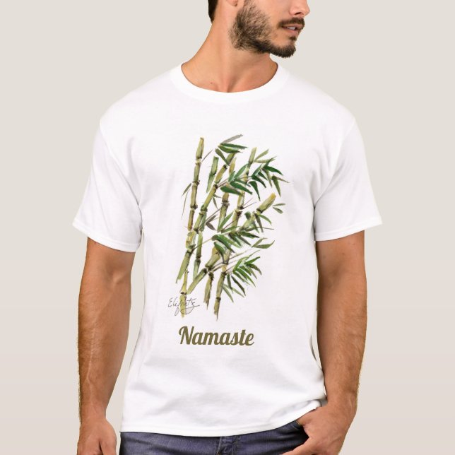 Namaste text Bamboo Respectful Greeting Painting T-Shirt (Front)