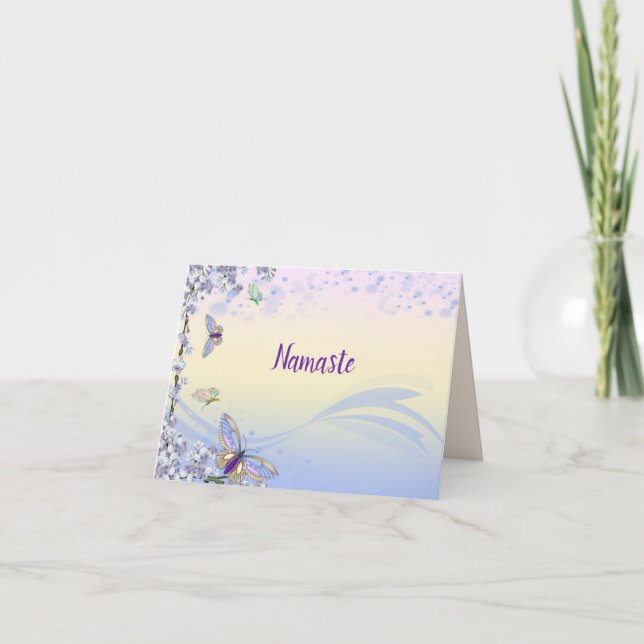 Namaste Thank You Beautiful Butterflies Pastel Card (Front)