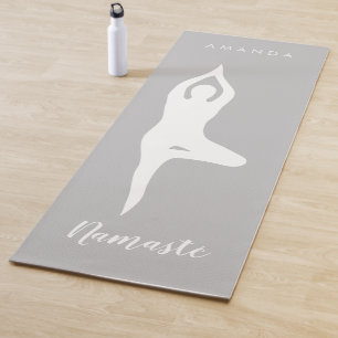 Namasté tree pose silhouette custom grey yoga mat