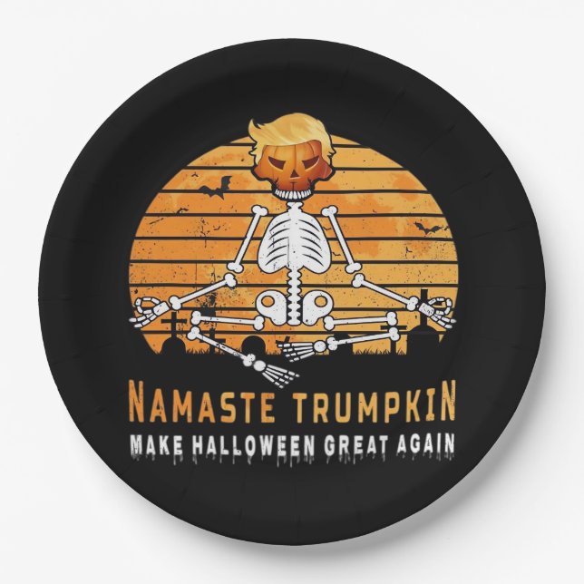 Namaste Trumpkin Make Halloween Great Again Medita Paper Plate (Front)