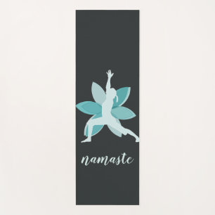 Namaste. Warrior Pose Blue Lotus Flower  Logo Yoga Mat