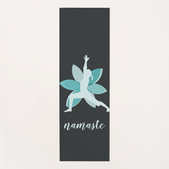 Namaste. Warrior Pose Blue Lotus Flower  Logo Yoga Mat (Front)