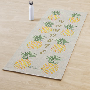 Namaste Watercolor Pineapple Pattern Monogram Yoga Mat