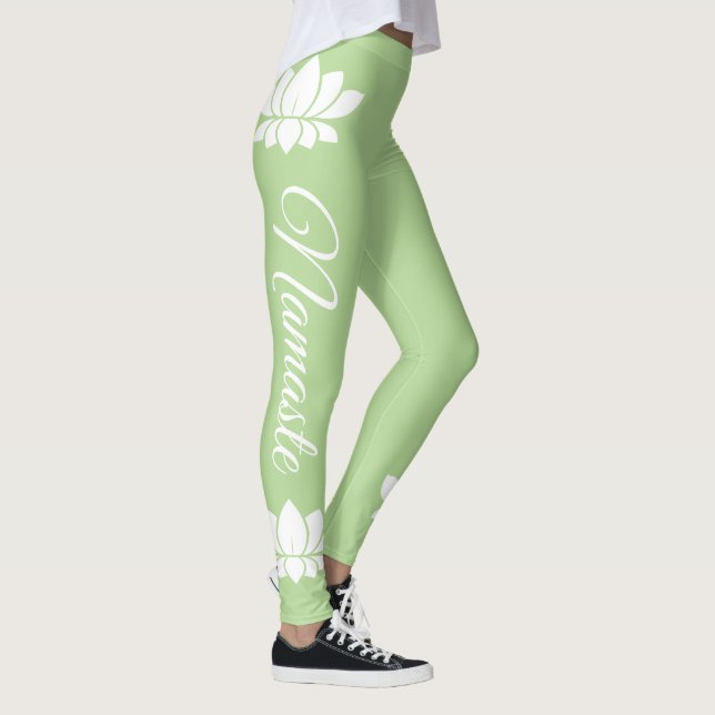 Namaste White Lotus Flower Yoga Leggings (Right)