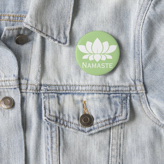 Namaste White Lotus Yoga 6 Cm Round Badge (In Situ)