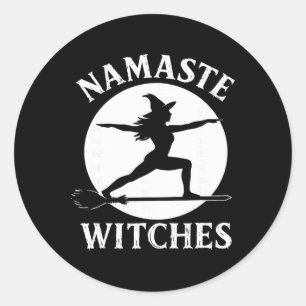 Namaste Witches Funny Halloween Yoga Warrior Pose Classic Round Sticker