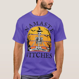 Namaste Witches Skeleton Yoga Witch Funny Yogi Hal T-Shirt