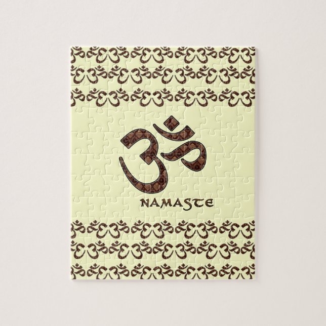 Namaste with Om Symbol Brown and Cream Jigsaw Puzzle (Vertical)