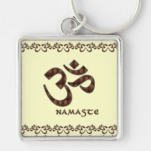 Namaste with Om Symbol Brown and Cream Key Ring