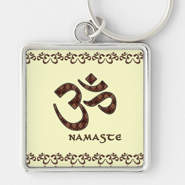 Namaste with Om Symbol Brown and Cream Key Ring (Front)