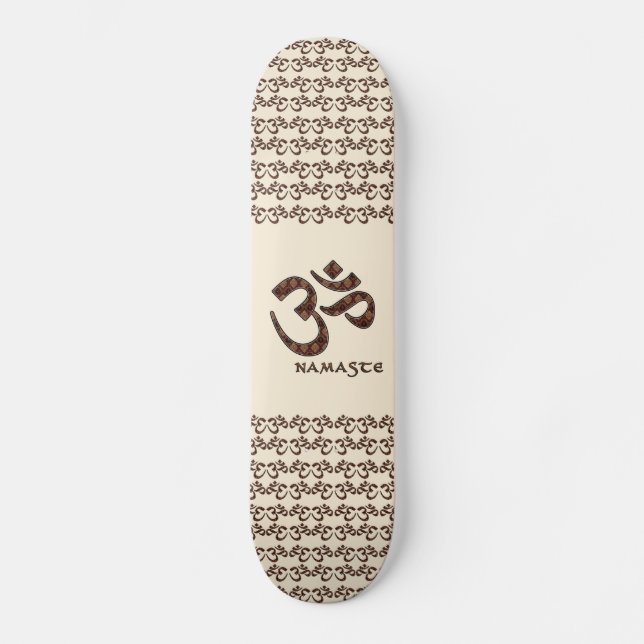 Namaste with Om Symbol Brown and Cream Skateboard (Front)