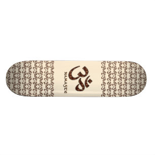 Namaste with Om Symbol Brown and Cream Skateboard