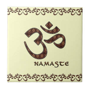 Namaste with Om Symbol Brown and Cream Tile