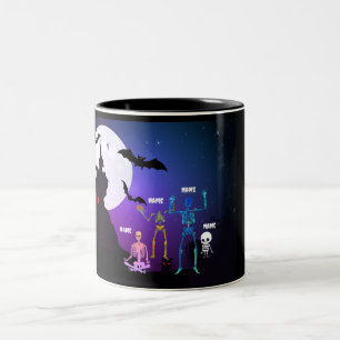 Namaste with the Skeleton Family: Whimsical Yoga Two-Tone Coffee Mug