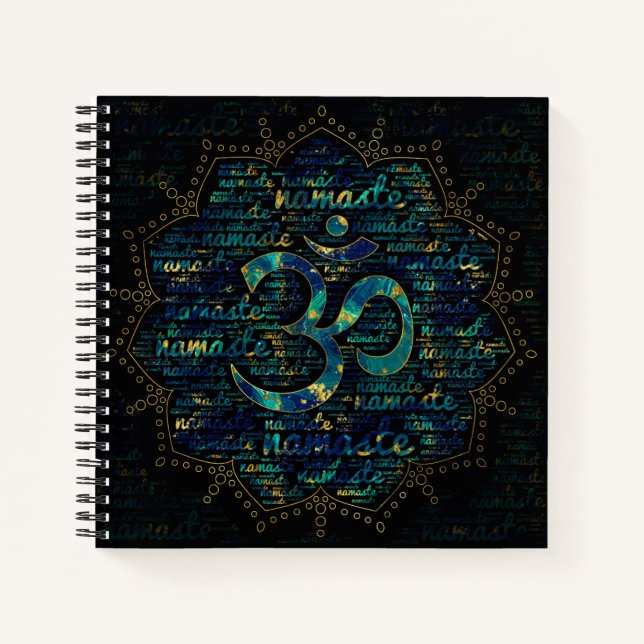 Namaste Word Art in Lotus with OM symbol Notebook (Front)