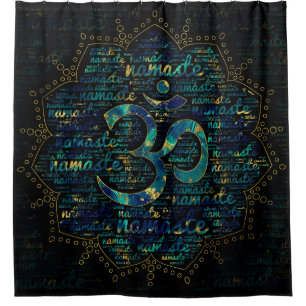 Namaste Word Art in Lotus with OM symbol Shower Curtain