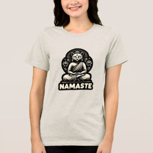 Namaste Yoga cat in a Buddha pose Tri-Blend Shirt