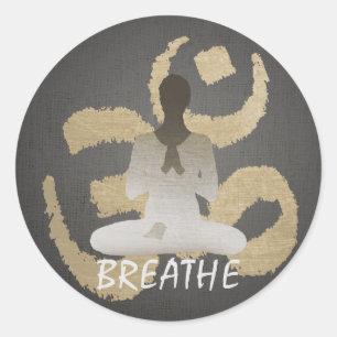 Namaste Yoga Gold Om Sign Breathe Classic Round Sticker