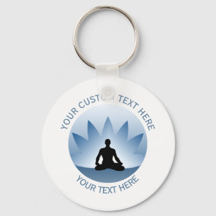 Namaste Yoga Lotus Pose Flower Blue Custom Key Ring
