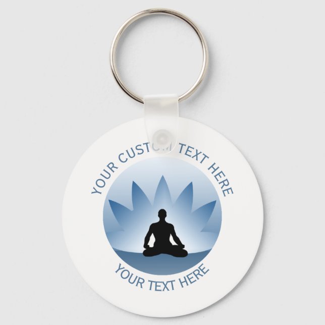 Namaste Yoga Lotus Pose Flower Blue Custom Key Ring (Front)