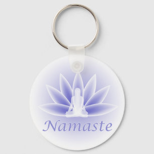Namaste Yoga Lotus Woman Flower Blue Keychain