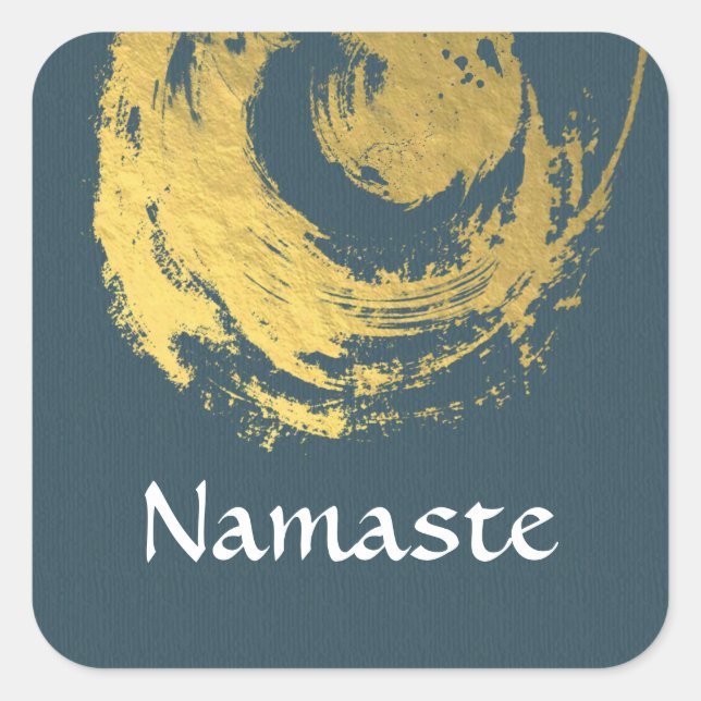 Namaste Yoga Meditation Instructor Blue Gold ZEN Square Sticker (Front)