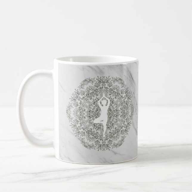 Namaste Yoga Pose | Mandala Pattern Coffee Mug (Left)