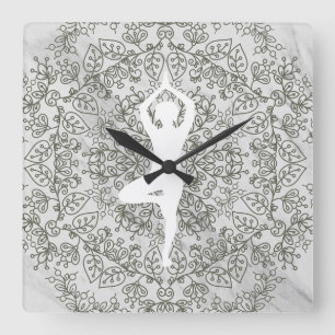 Namaste Yoga Pose   Mandala Pattern Square Wall Clock