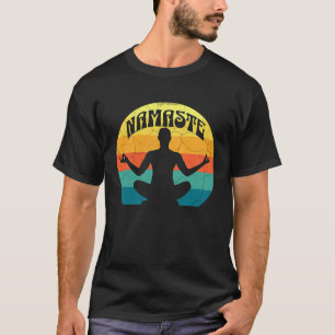 Namaste Yoga Pose Peace Meditate Zen Retro Sunset T-Shirt