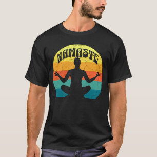 Namaste Yoga Pose Peace Meditate Zen Retro Sunset T-Shirt