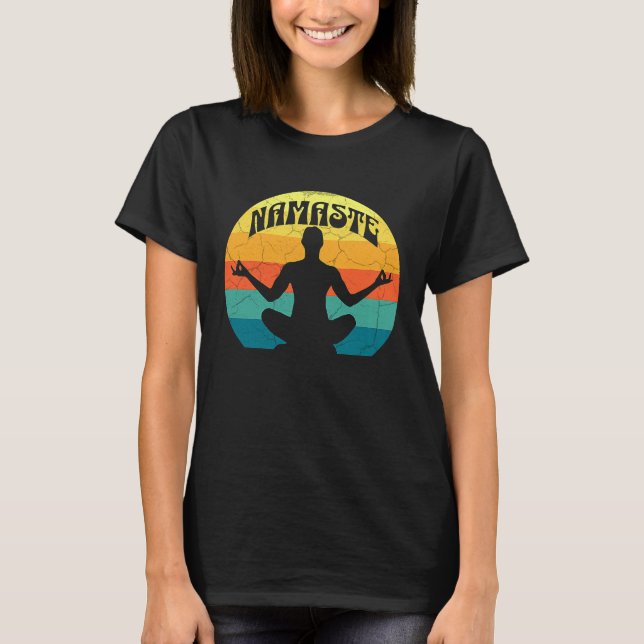 Namaste Yoga Pose Peace Meditate Zen Retro Sunset T-Shirt (Front)