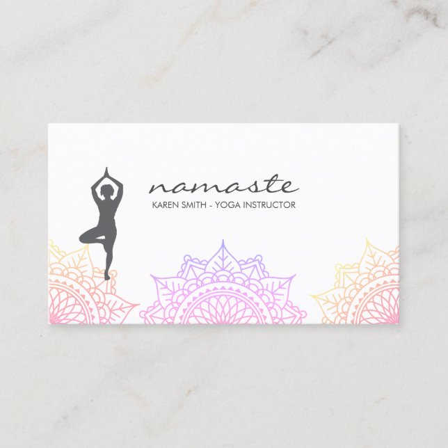 Namaste Yoga Pose Tribal Pattern Business Card (Front)