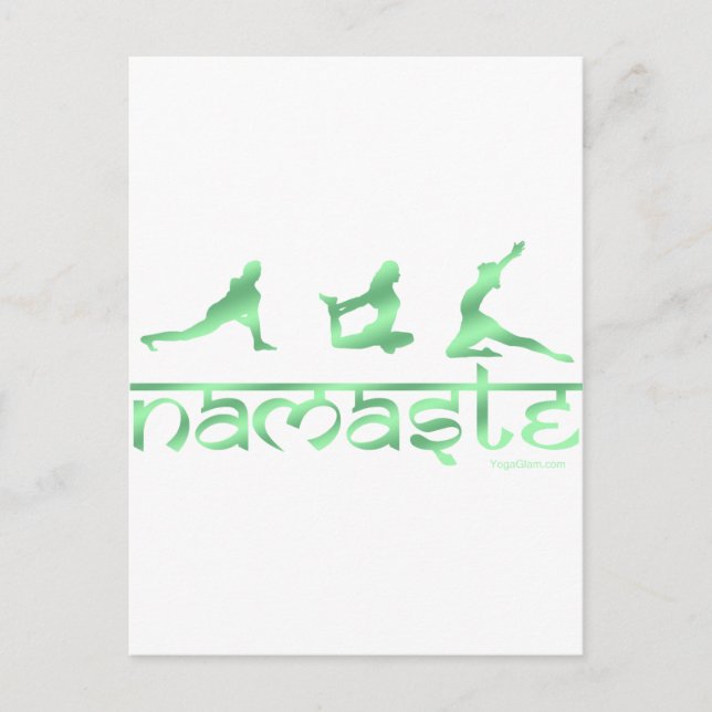 Namaste yoga poses green postcard (Front)