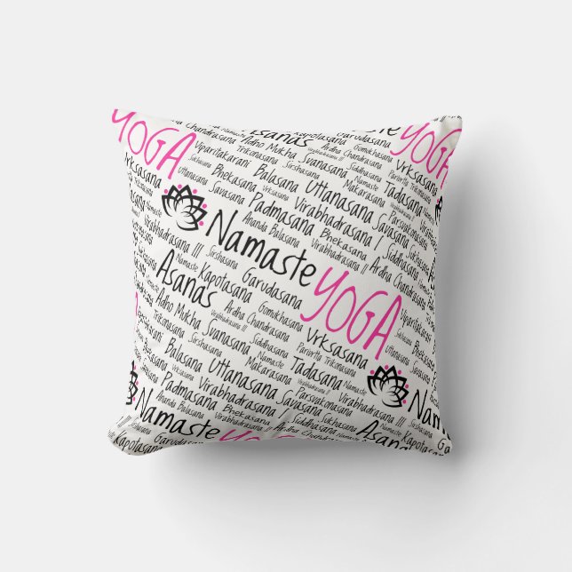 Namaste Yoga Positions Asana Poses Sanskrit Names Cushion (Front)