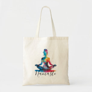 Namaste Yoga Silhouette   Colorful Meditation Tote Bag