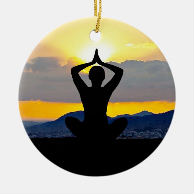 Namaste, Yoga Sunrise, Christmas Ornament (Front)