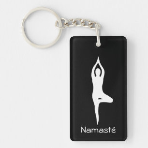 Namasté yoga tree pose silhouette custom keychain