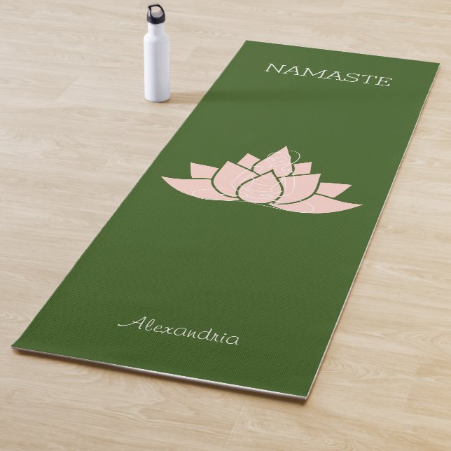 Namaste Yoga Woman Posing Graphic Green Yoga Mat (In Situ)
