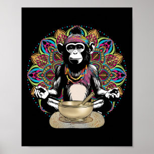 Namaste Yoga Zen Graphic Hippie Monkey Meditating Poster