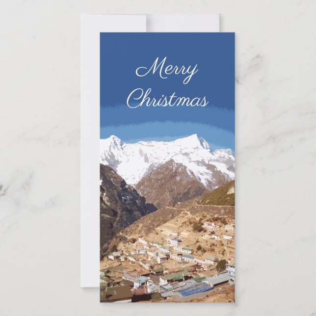 Namche Bazaar and mountain view, Nepal Christmas Holiday Card (Front)