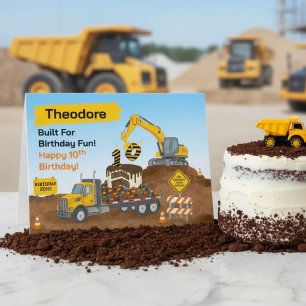Name 10th Birthday Construction Site Flatbed Card
