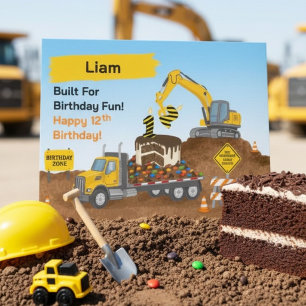 Name 12th Birthday Construction Site Card