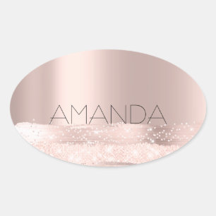 Name 16th Spark Rose Blush Initials Bridal Oval Sticker