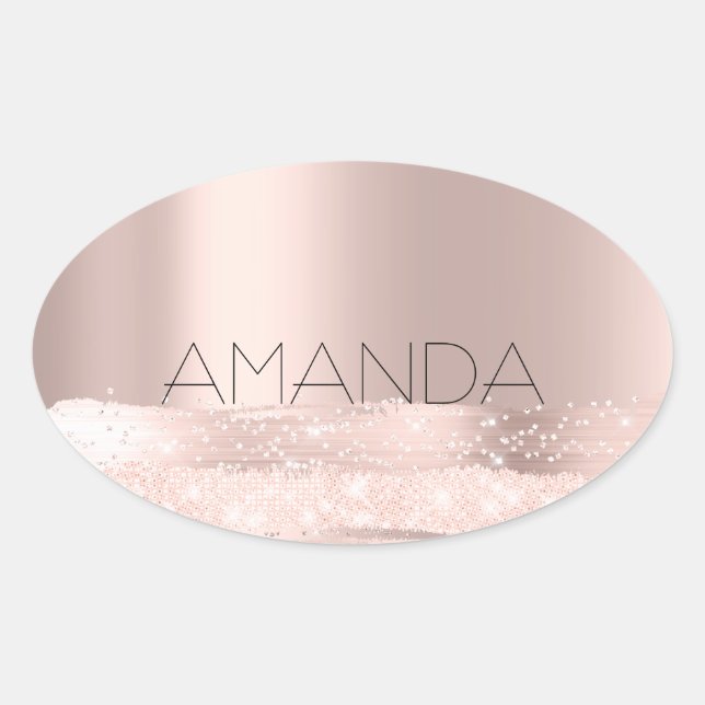 Name 16th Spark Rose  Blush Initials Bridal Oval Sticker (Front)