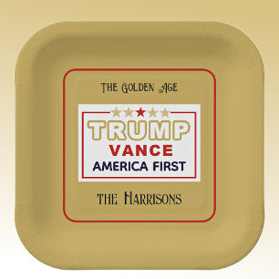 Name, 2025 Trump-Vance America First, 7-in Square Paper Plate