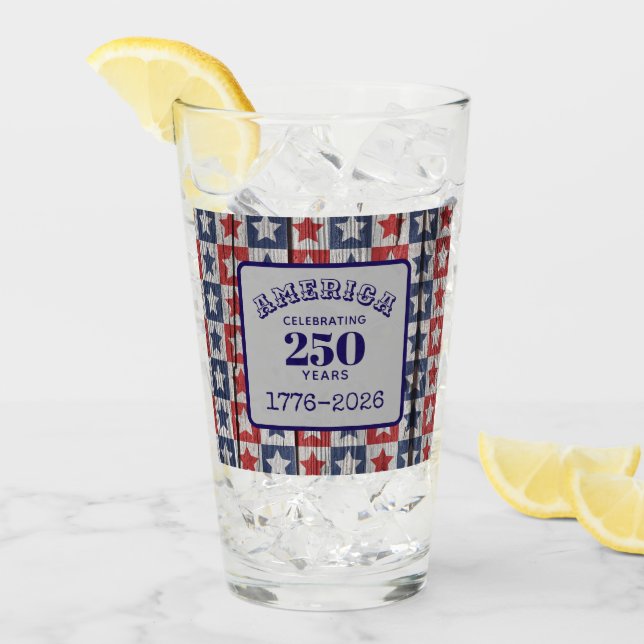 Name 250 years 1776-2026 Geometric Stars Pint Glass (Front Ice)